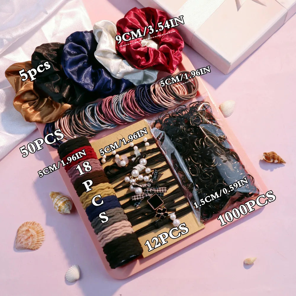 1085PCS Dark Hair Accessories for Woman Set Seamless Ponytail Holders Variety Hair Scrunchies HairBands Scrunchy Hair Ties