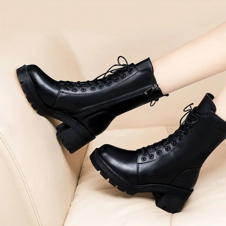 2025 Autumn and Winter New Ma Boots Female British Mid-tube Boots Korean Short Boots Tide Flat Female Leather Boots Women Shoes