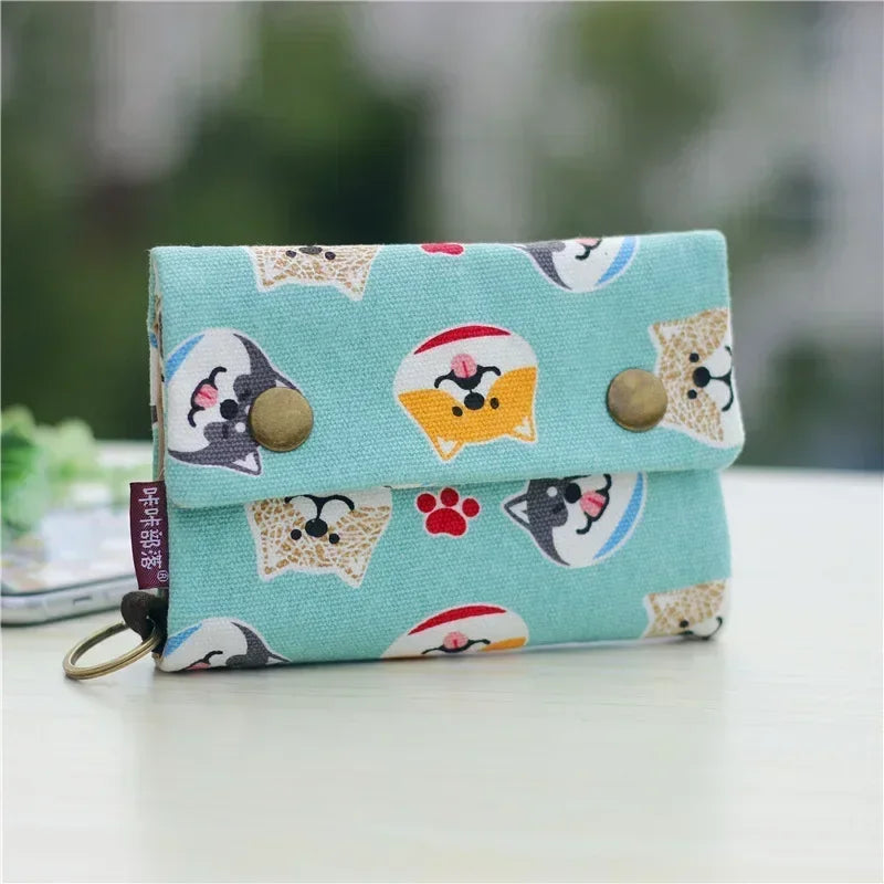 1pcs New Canvas Cartoon Totoro Cat Printed Flower Dog Women Short Wallet Cute Mini Money Key Bag Coin Pocket Purse for Children