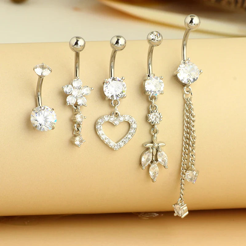 5PCS Cute Dangle Belly Ring Pack 14G Navel Piercing Bulk Sexy Belly Ring Set Belly Button Ring Lot Pircing Ombligo Jewelry