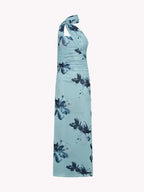 Elegant Floral Print Maxi Dress Backless Sleeveless Long Robes High Waist Slimming Dresses 2025 New Lady Vacation Beach Clothing