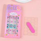 24Pcs Children Cartoon Nail Tips Colorful Cute Rabbit Pink Stars 6-14 Years old Girl Fake Nail With Jelly Glue Kids False Nail