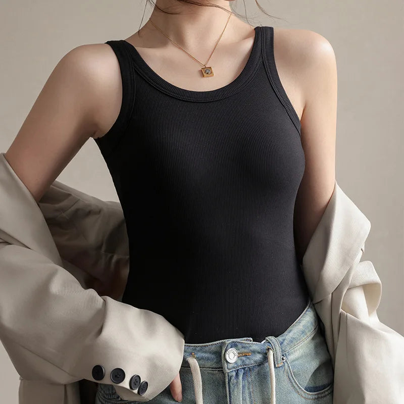 2025 Summer Women Strappy Tank Top Built-in Bra Seamless Wirefree Push Up Y2K Fashion Tube Top Innerwear Outerwear Hot Selling