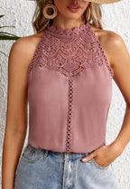 Elegant Sleeveless Women's Shirt 2024 Summer Fashion Hollow Lace Style Tank Top For Women Tops Bloues Camisas De Mulher AXR297