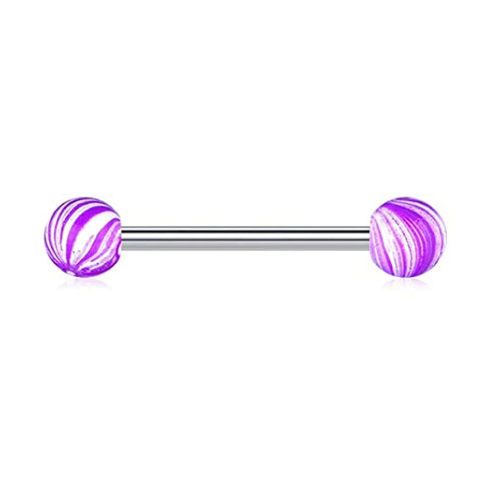 1PCS/4PCS Nipple Tongue Rings Straight Barbell 14G Stainless Steel Belly Button Rings Nipplerings Body Piercing Jewelry Purple