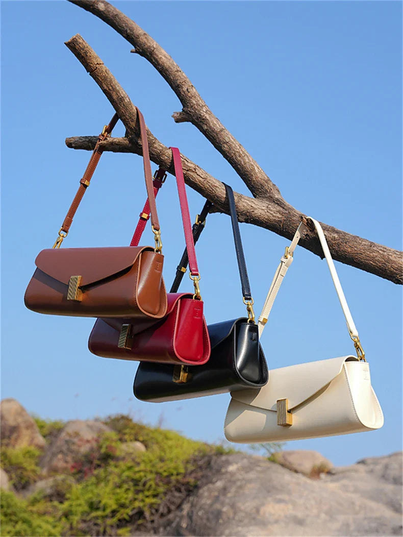 Burminsa Trendy Genuine Leather Underarm Shoulder Bags For Women 2025 Luxury Designer Crossbody Purses Flap Lock Ladies Handbags