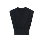 Black V-neck Short Shirt Summer Crop Top Women's Fashion Sleeveless Shirts Elegant Office Lady Clothes Top Casual Blouse