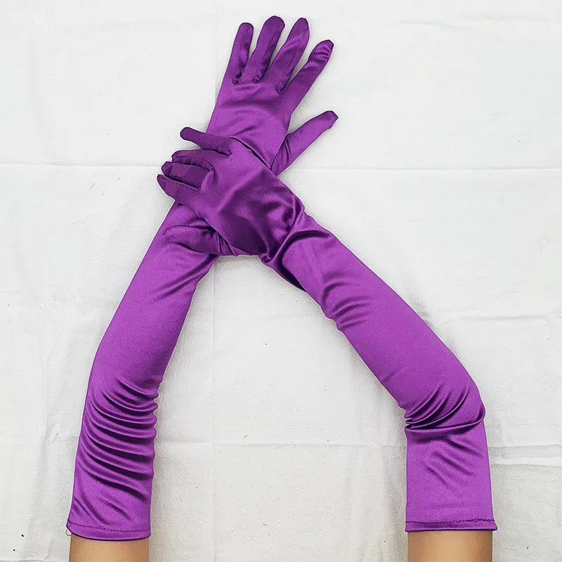 1 Pair Women Adult Black White Red Skin Opera/Elbow/Wrist Stretch Satin Finger Long Gloves Women Flapper Gloves Matching Costume