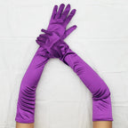 1 Pair Women Adult Black White Red Skin Opera/Elbow/Wrist Stretch Satin Finger Long Gloves Women Flapper Gloves Matching Costume