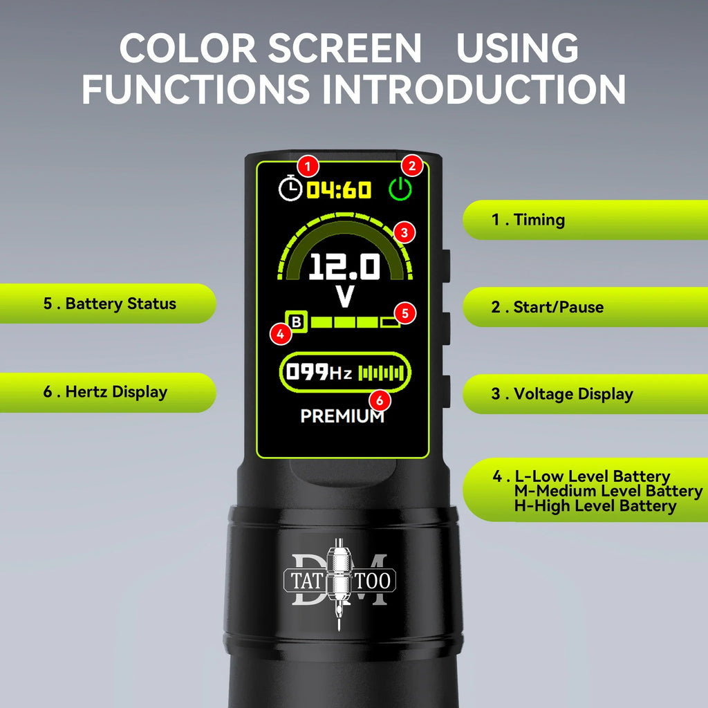 DM Wireless Tattoo Machine Kit Tattoo Pen Kit 4.0MM Stroke 1500mAh High-Capacity Battery For Permanent Makeup Tattoo Gun Kit