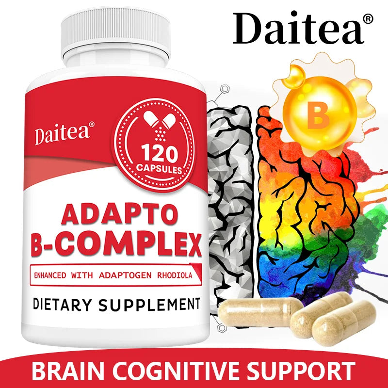 Adapto B Complex - High Potency with 8 B Vitamins, Rhodiola Rosea, and Hawthorn Berry - Supports Mental Energy, Cognition, Mood