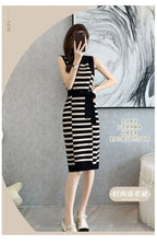 2025 Summer New Over-knee Long Temperament Slim Waist Vest Sleeveless Slim Striped Knitted Dress