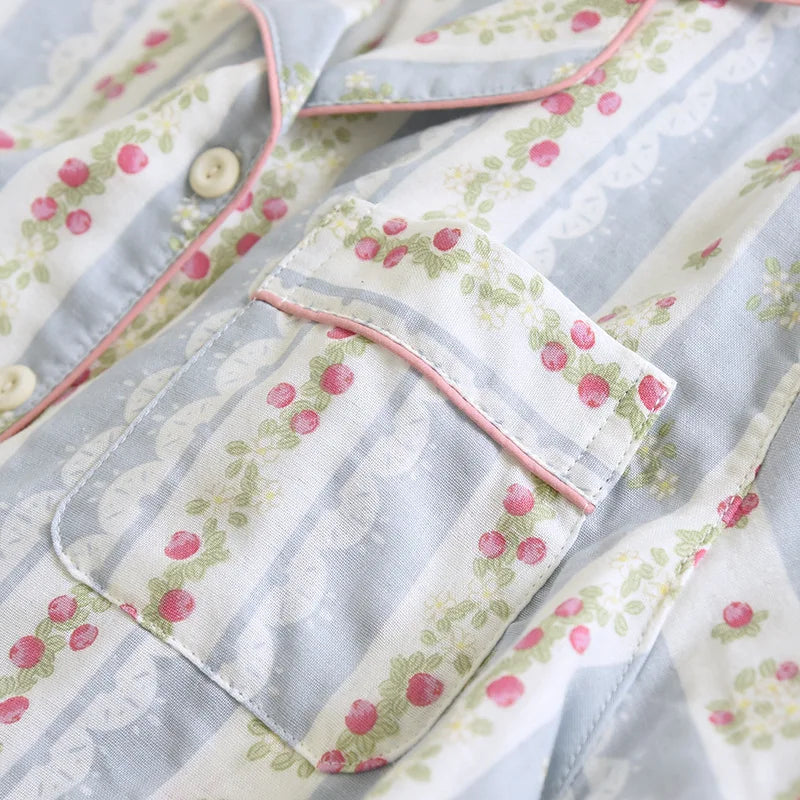 2025 Japanese New Women's Pajama Set 100% Cotton Gauze Long Sleeve Long Pants Two Piece Set Fresh and Sweet Thin Home Clothing