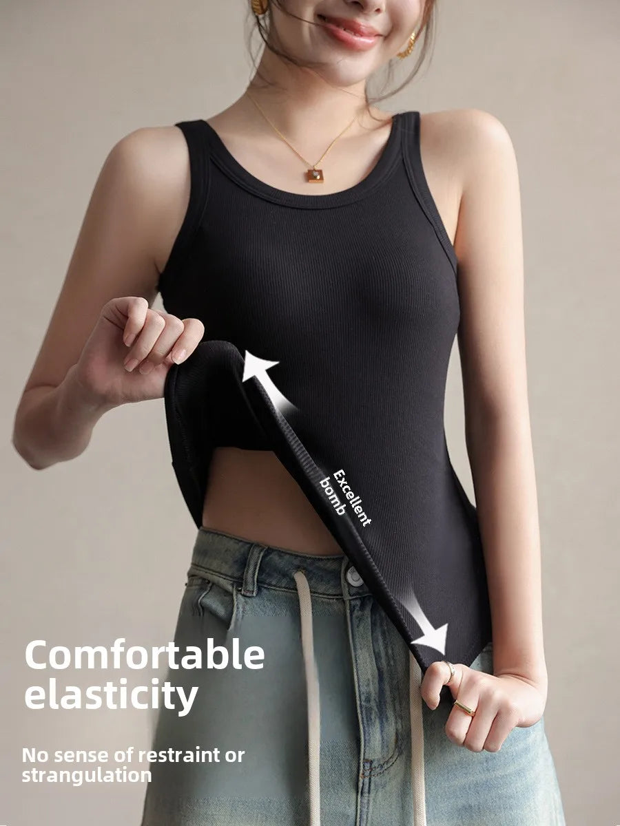 2025 Summer Women Strappy Tank Top Built-in Bra Seamless Wirefree Push Up Y2K Fashion Tube Top Innerwear Outerwear Hot Selling