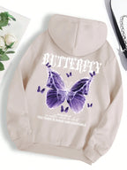 Beautiful Purple Butterfly Printing Hoodies Women Fleece Pocket Hoody Simple Casual Hoodie Autumn Loose Female Streetwear