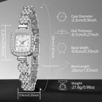 2PCS Silver Women's Watch Set Fashionable Luxury Trendy Digital Scale Rectangular Dial Quartz Watch Bracelet Set Perfect Gift