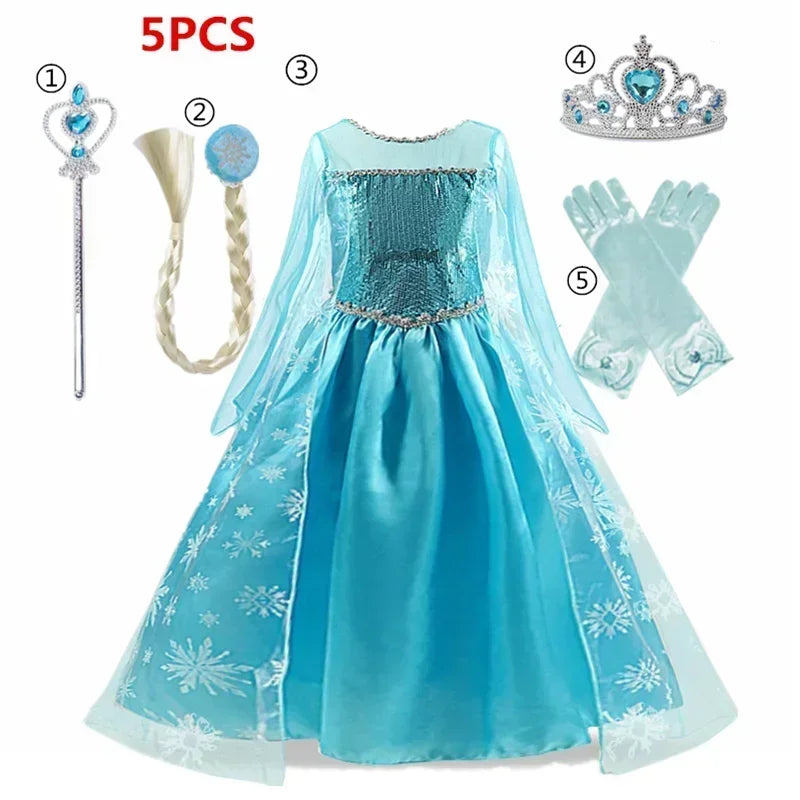 Elsa Dress for Girls 3-10Y Birthday Role Elsa Princess Dress For Kids Halloween 2024 Carnival Easter Party Cosplay Girls Costume
