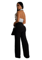 Elegent Office Lady Jumpsuits for Women Full Length Summer V Neck Sleeveless Blazer Jumpsuit High Waist Sexy Backless Jumpsuit