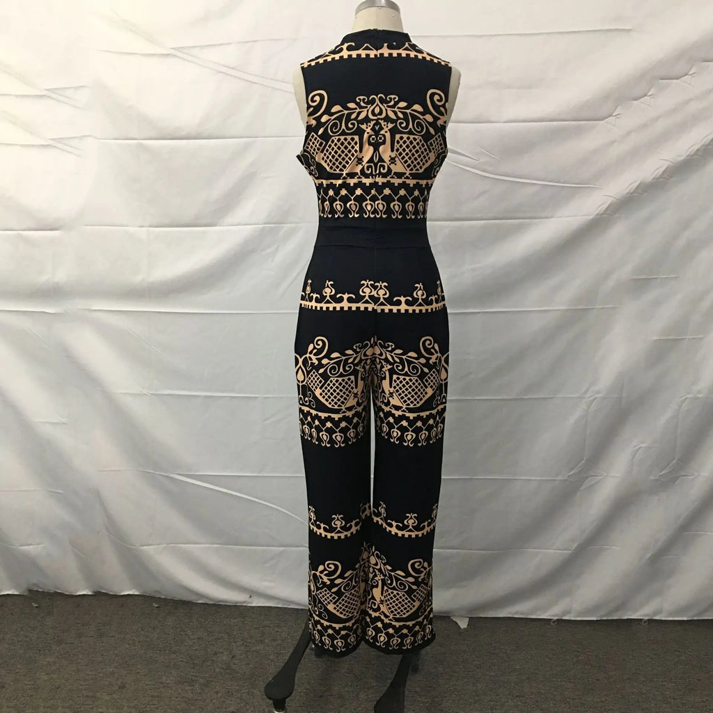 Elegant Women Wide Leg Long Juumpsuit 2024 Spring Summer Fashion Printed Sleeveless Casual Holiday Bodysuits Jumpsuits Trousers