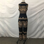 Elegant Women Wide Leg Long Juumpsuit 2024 Spring Summer Fashion Printed Sleeveless Casual Holiday Bodysuits Jumpsuits Trousers