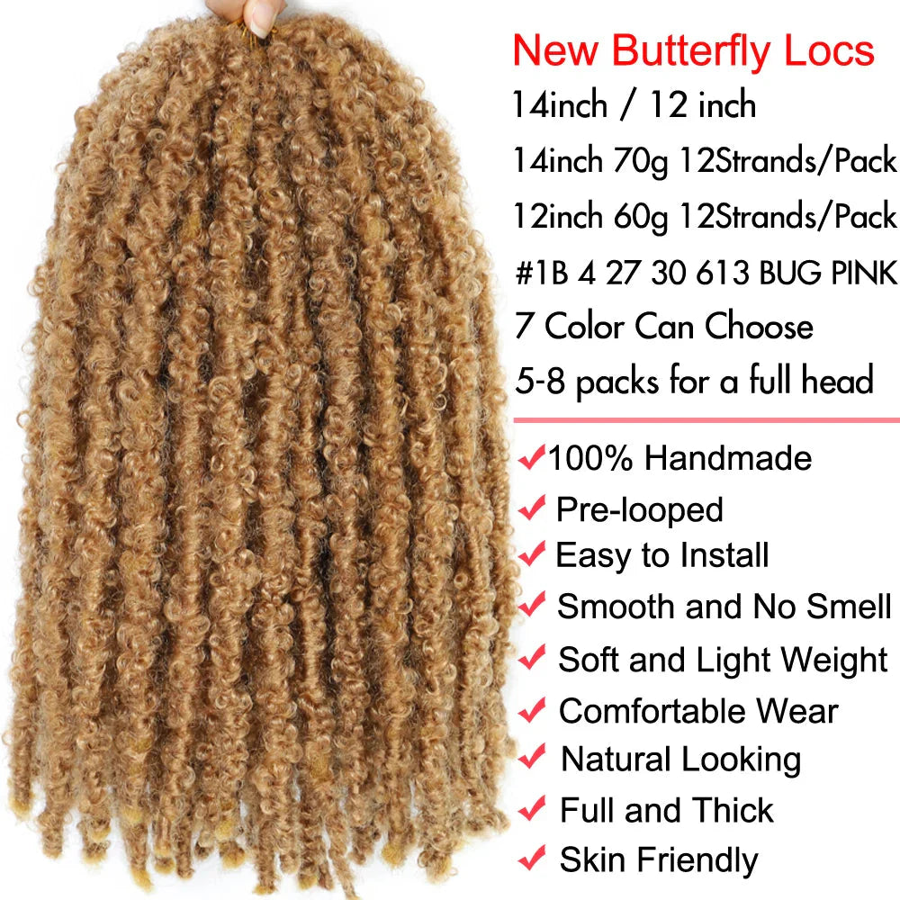 Butterfly Locs Crochet Hair 12 inch Handmade Butterfly Soft Locs Crochet Hair Extensions Synthetic Braiding Hair 12Strands/pack