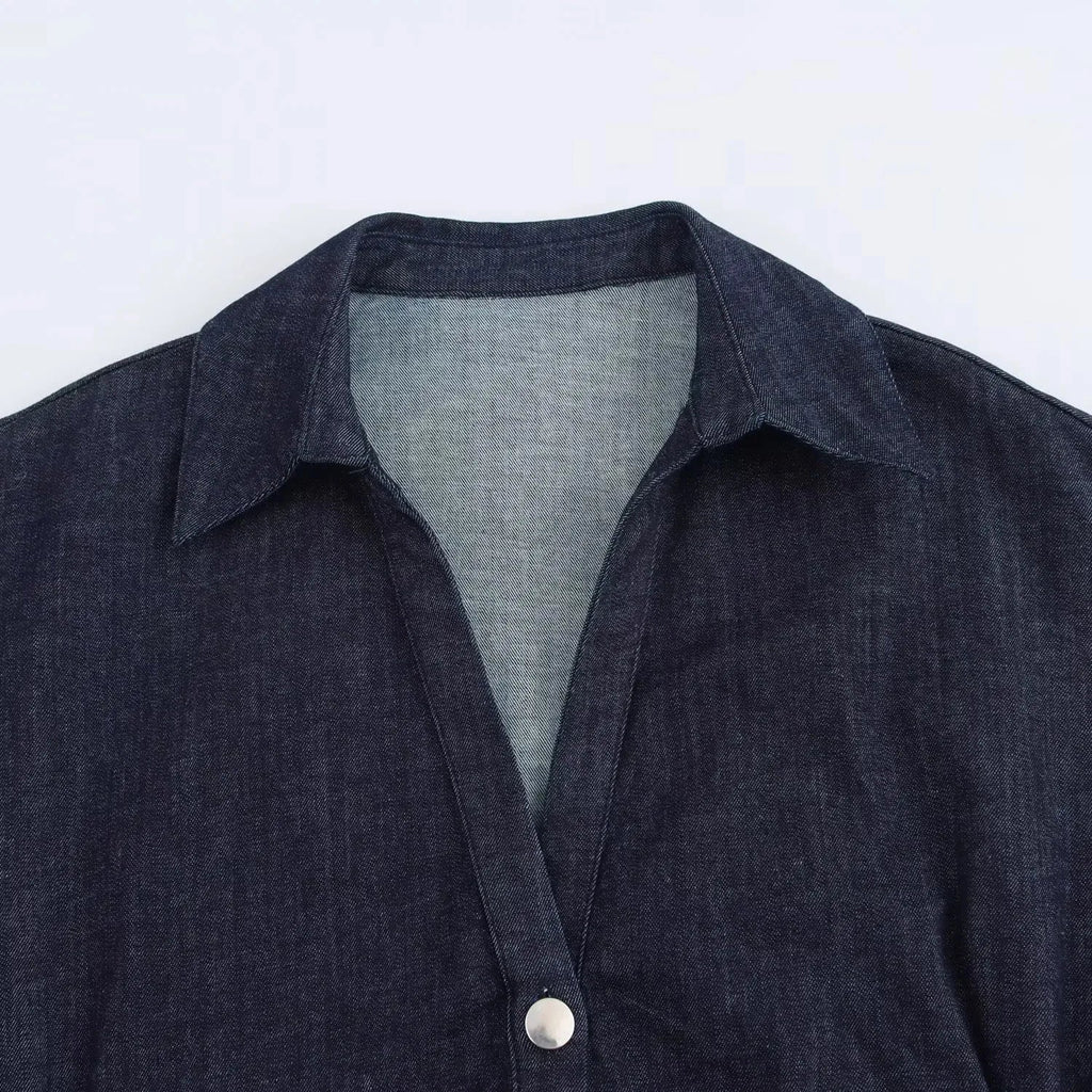 Denim Dress Women's Spring Summer Casual Long Dresses For Women 2025 New Fashion Ruched Short Sleeve Streetwear Midi Dress