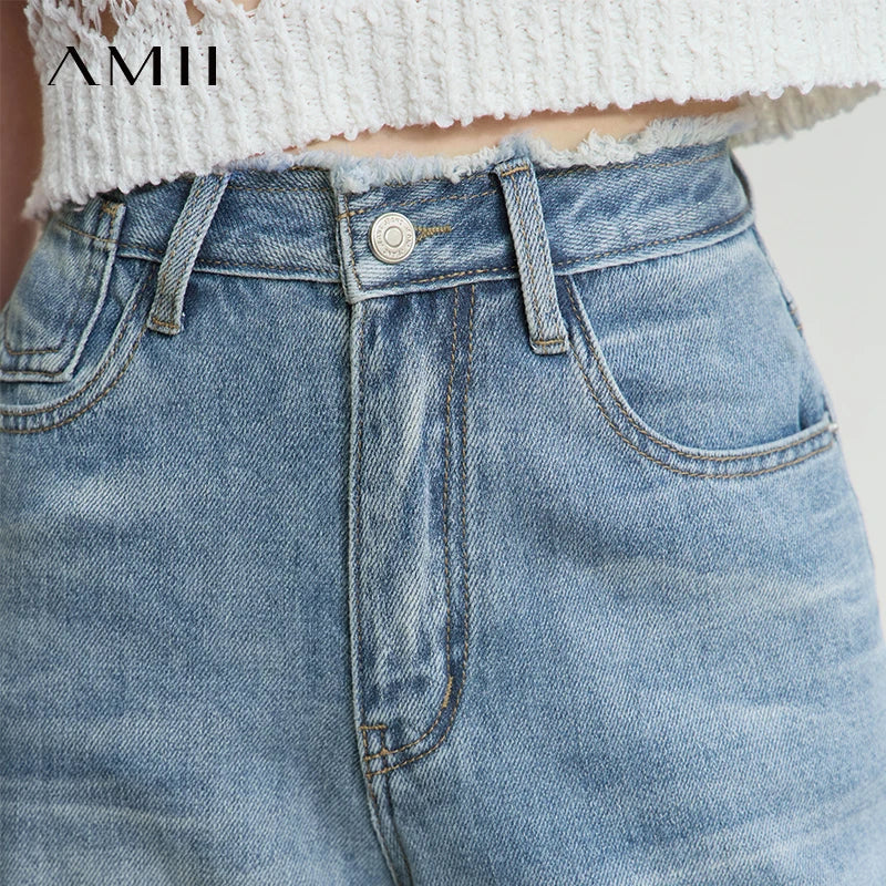 AMII Minimalist Blue Jeans Women 2025 Summer New Versatile Denim Wide Leg Pants Low Waist Thin Casual Loose Trousers  12542121