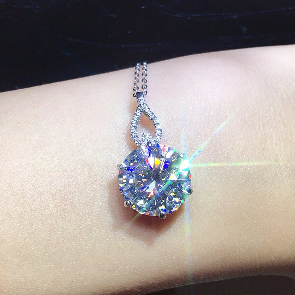 6.5 Carat Simulated Moissanite Pendant Necklace - 12mm D Color VVS1 Round Cut - Unisex Luxury Jewelry Gift for Her, Him, Holiday
