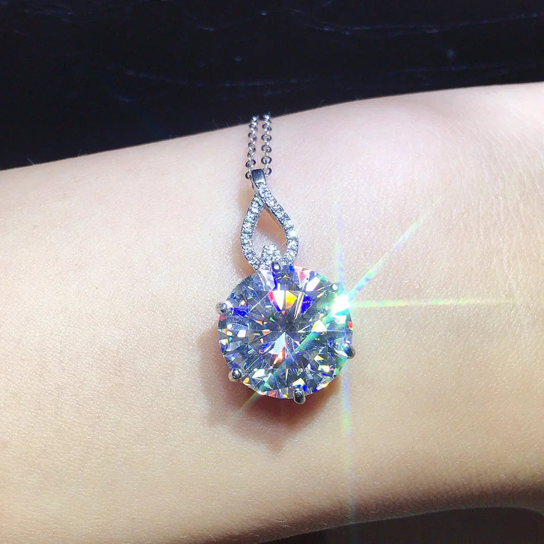 6.5 Carat Simulated Moissanite Pendant Necklace - 12mm D Color VVS1 Round Cut - Unisex Luxury Jewelry Gift for Her, Him, Holiday