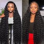 40 42 Inch Natural Color Deep Wave 13x4 13x6 HD Transparent Full Frontal Lace Curly Brazilian Human Hair Water Wigs 200 Density