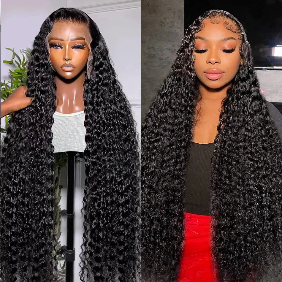 40 42 Inch Natural Color Deep Wave 13x4 13x6 HD Transparent Full Frontal Lace Curly Brazilian Human Hair Water Wigs 200 Density