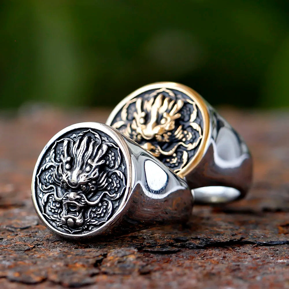 2024 New Fashion 316L Stainless Steel 3D  dragon Head Ring High Polished Men's Animal Jewelry for men gift