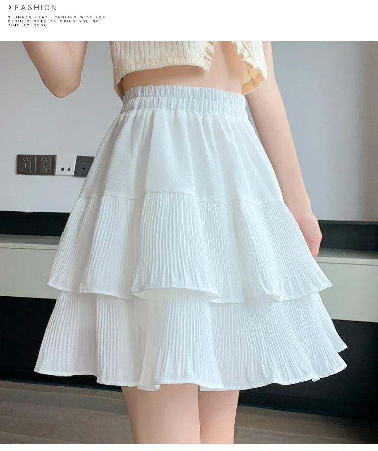 Casual Summer Ball Gown Pleated Skirts Women 2024 Korean Fashion Clothing Faldas Largas High Waist Black White A Line Mini Skirt