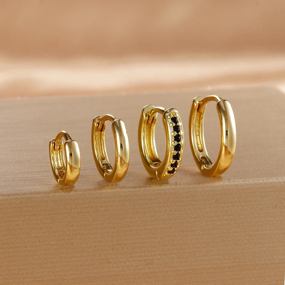 4PCS Set Stainless Steel Huggie Minimal Hoop Earrings 6/8/10mm Crystal Zirconia Helix Tragus Cartilage Earrings Piercing Jewelry