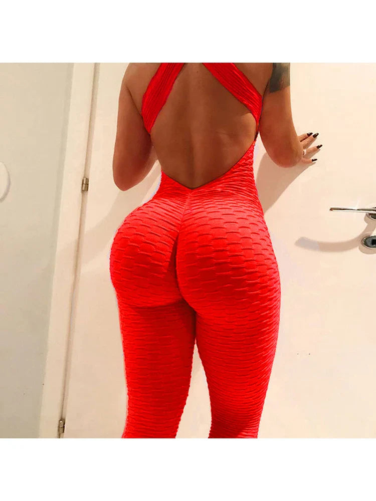2024 Women's Sports Suit Sleeveless Backless Jumpsuits Costume Quick Dry Gym Bodysuit Tracksuit Fitness Tights Scrunch Leggings
