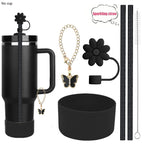 6pcs Reusable Accessories Set for Stanley 40oz Tumblers - Bow Straw Covers, Sparkling Straw, Protective Boot, Charm Chains