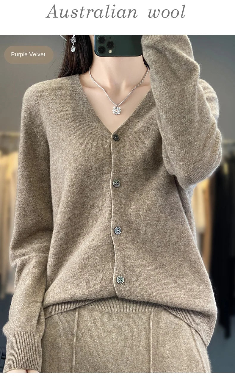 100 Merino Wool Knitted V-neck Sweater Women's Top Loose Korean Version Fashionable Versatile Autumn And Winter Cashmere Sweater