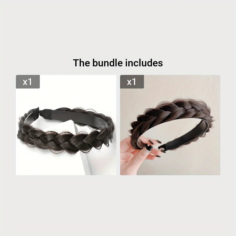 Elegant Bohemian Braided Wig Headband for Women - Non-Slip Teeth Design, Vintage/Boho Style, Plastic Hair