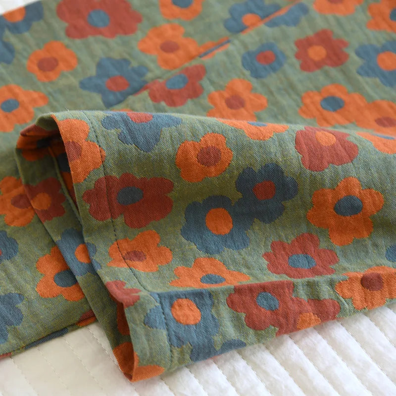 2025 New Spring/Summer Pajamas Three Piece Set Thin 100%Cotton Crepe Ladies Short Sleeves+Shorts+Pants Flip Collar Home Suit Set