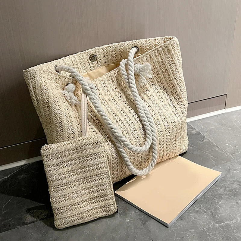 Designer Women Handbags Fashion Large Capacity Straw Tote Bag Summer Beach Bag Casual Bali Big Purse