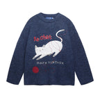 2025 Autumn and winter men's and women's American retro fun cute cat jacquard knitted sweater loose and lazy couple's top
