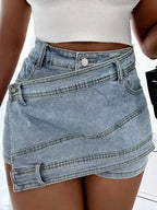 2023 Women Fashion Denim Mini Skort Rave Street Wrap Stretch Irregular A-Line Skinny Cargo Jean Shorts Mujer