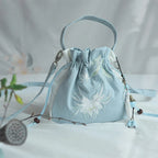 Chinese Style Women's Drawstring Bag Vintage Flower Embroidery Hanfu Handbag Street Fashion Girls Bucket Shape Shoulder Bag