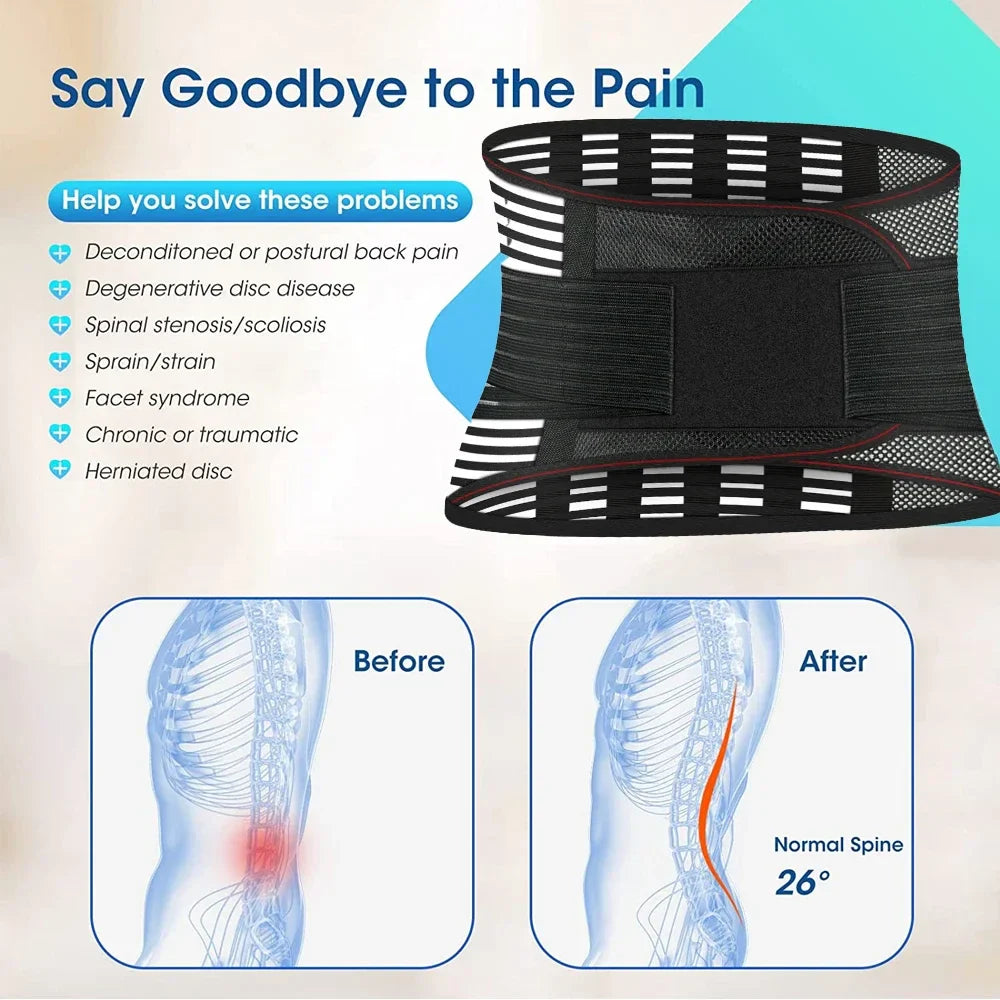 Back Braces for Lower Back Pain Relief with 5 Stays,Breathable Back Support Belt for Men/Women,Anti-skid lumbar support belt