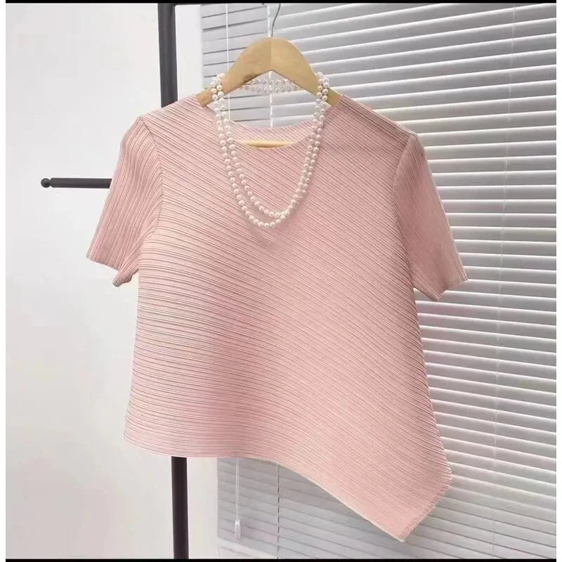 2025 Fold Fashion Summer Shirts Short-Sleeved T Shirt Women's Sleeveless Vest Waistcoat Tops Loose Blouse Shirt Tee Female