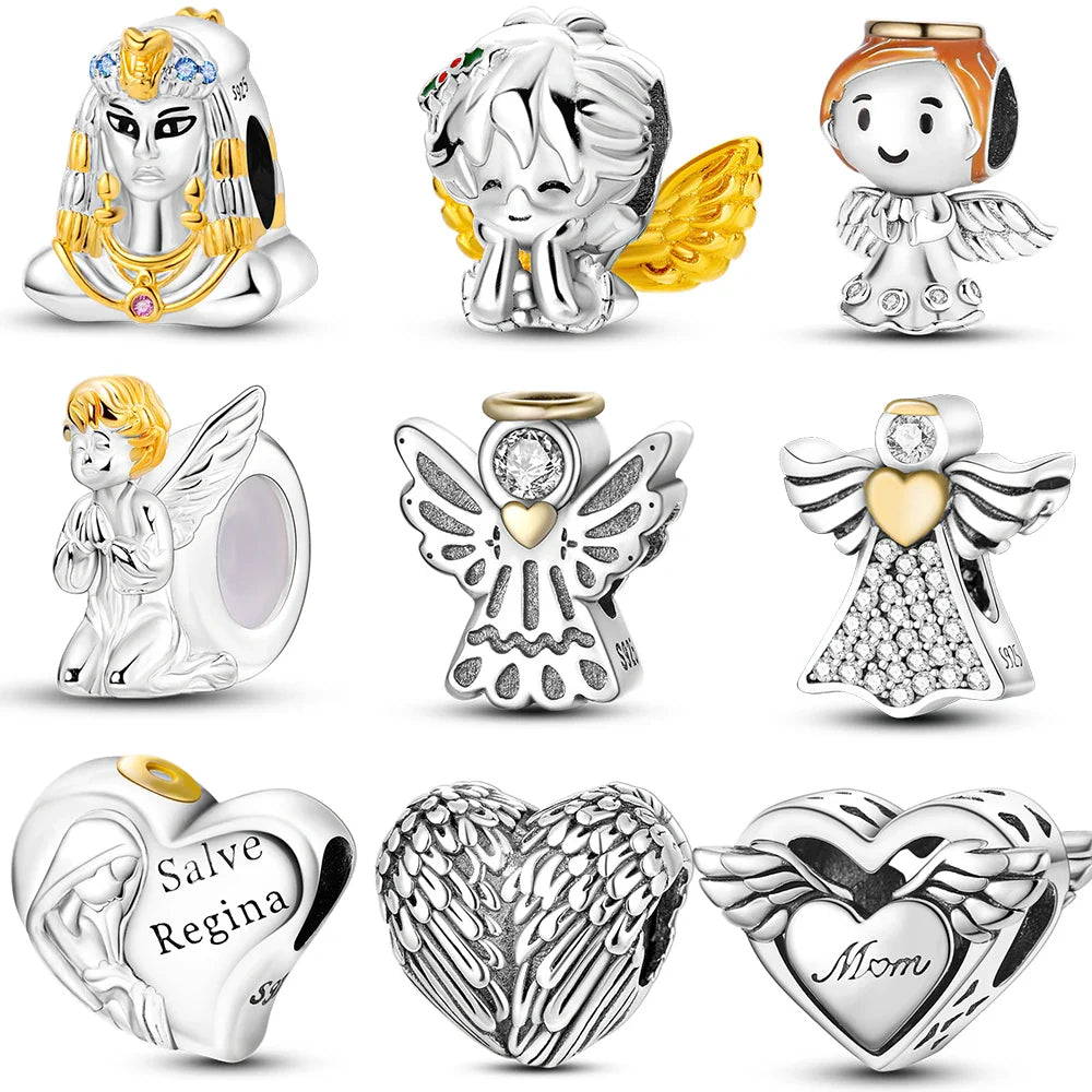 925 Silver Lucky Guardian Angel Dangle Beads Charm Women Fit Original Bracelet Necklace Original DIY Jewelry Making Gift