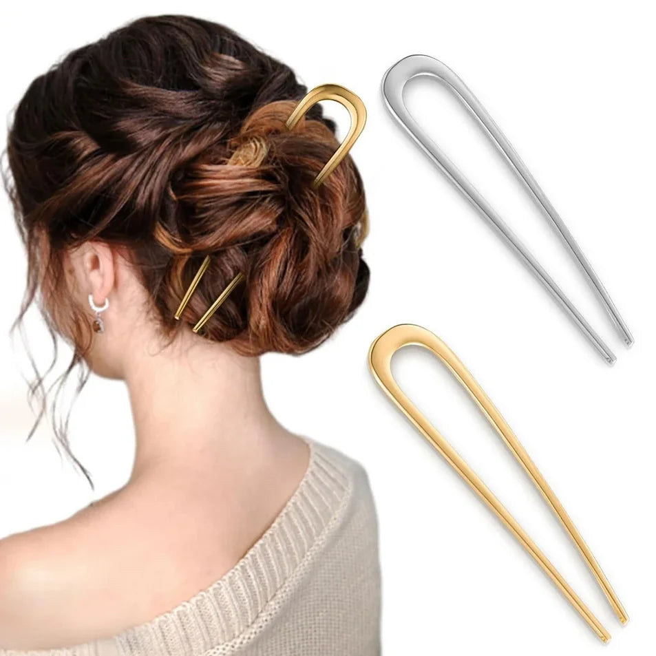 2Pcs French Pins Hair Pins 5.5 Inch Metal U-Shaped Hair Clip Hair Vintage French Twist Hair Pin for Women Girls Hairstyle Gifts