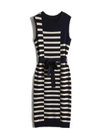2025 Summer New Over-knee Long Temperament Slim Waist Vest Sleeveless Slim Striped Knitted Dress