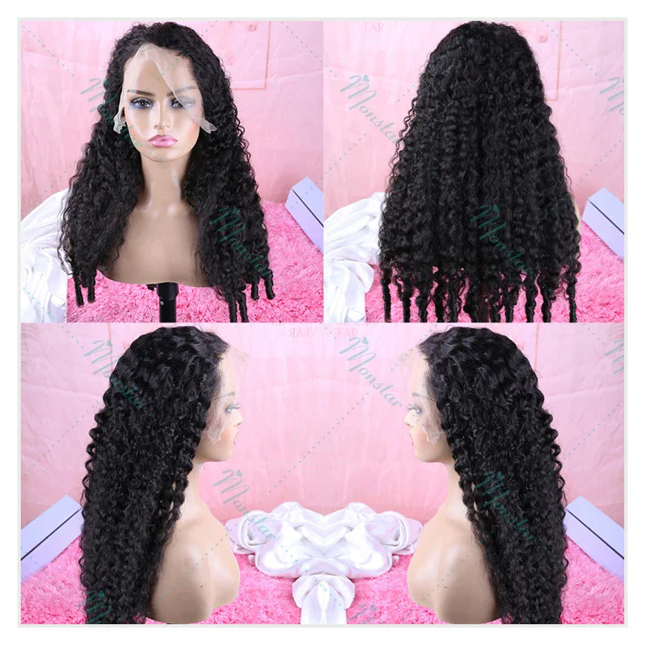 300% Density Burmese Curly Human Hair Wigs 13x4 13x6 HD Full Lace Frontal Wig 100% Human Hair Wigs with Spiral End Natural Black