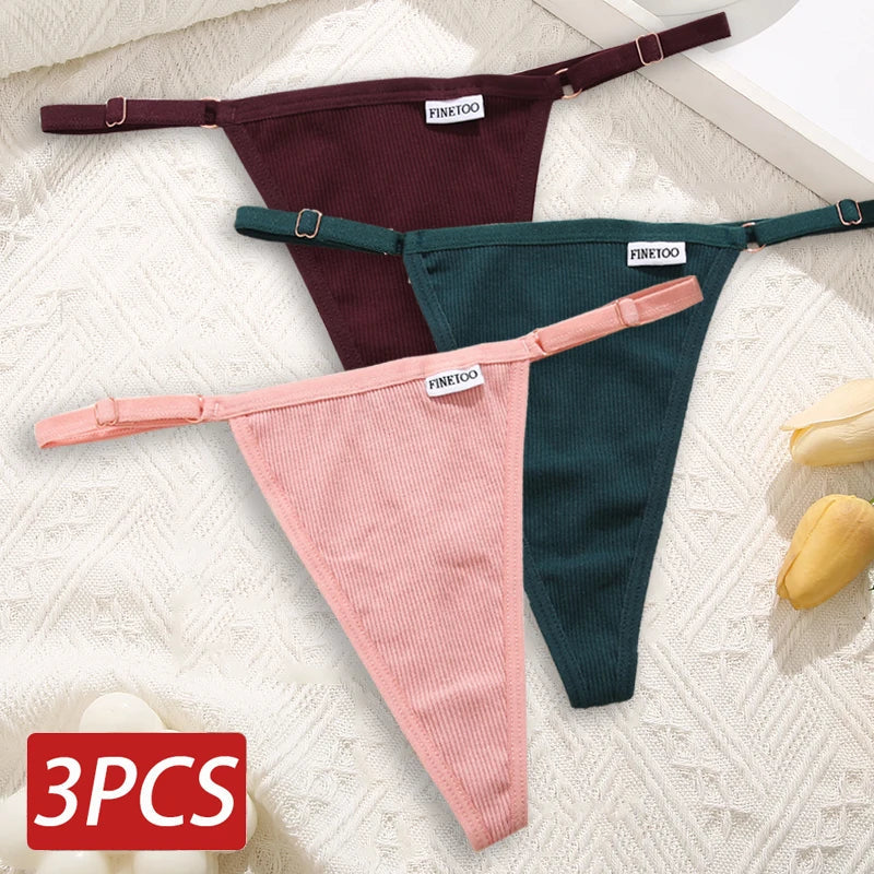 Cotton Sexy Thongs Adjustable Women's Panties Soft Panties Low Waist Seamless Thongs Woman Lingerie Tangas Mujer S-XL FINETOO